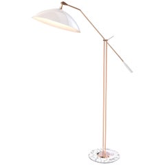 Lampadaire Armstrong en cuivre avec abat-jour blanc