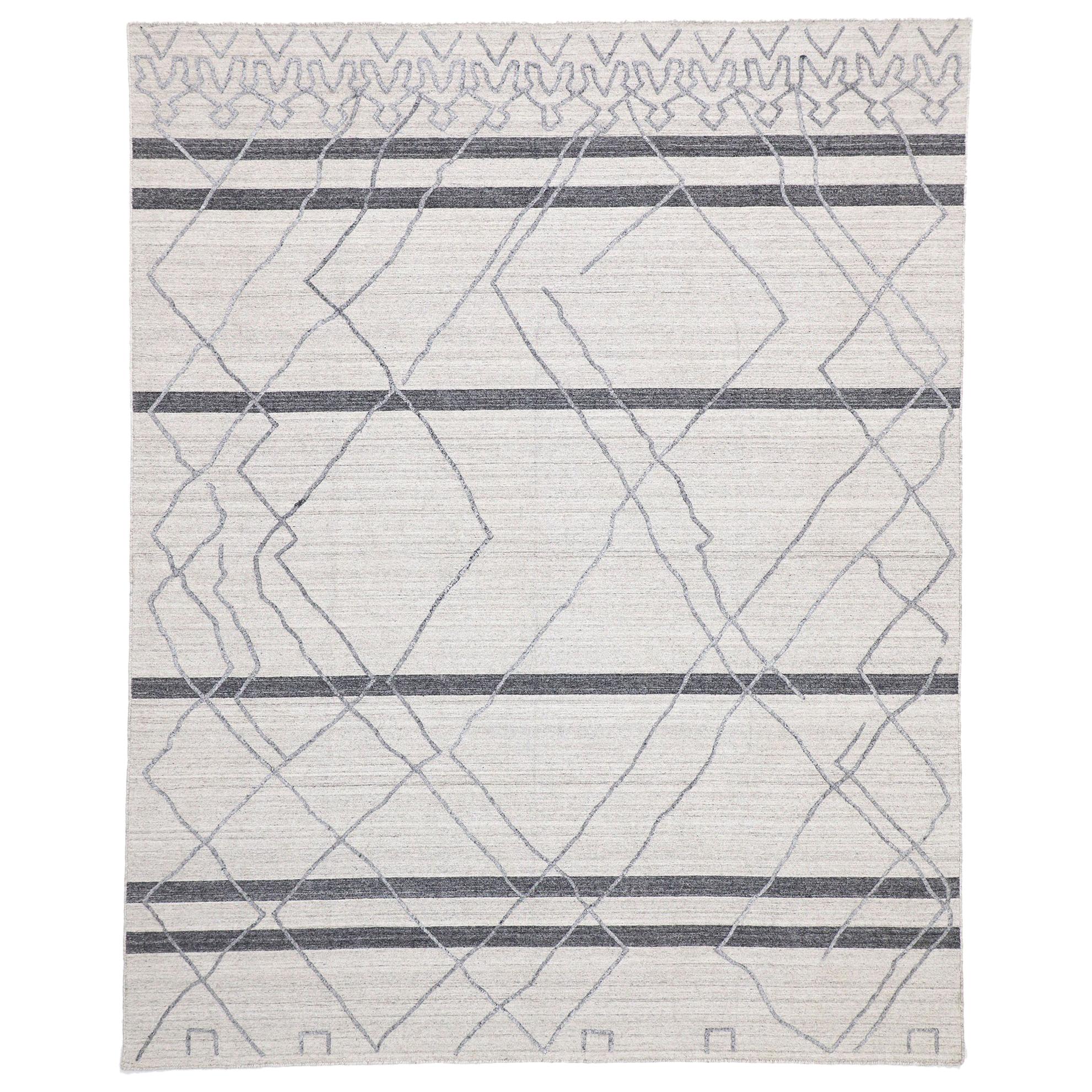 New Gray Modern Textured Rug with Raised Moroccan Trellis Design For Sale