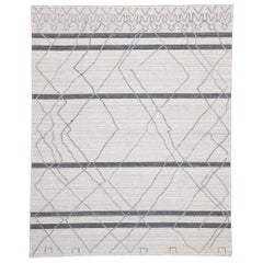 New Gray Modern Textured Rug with Raised Moroccan Trellis Design