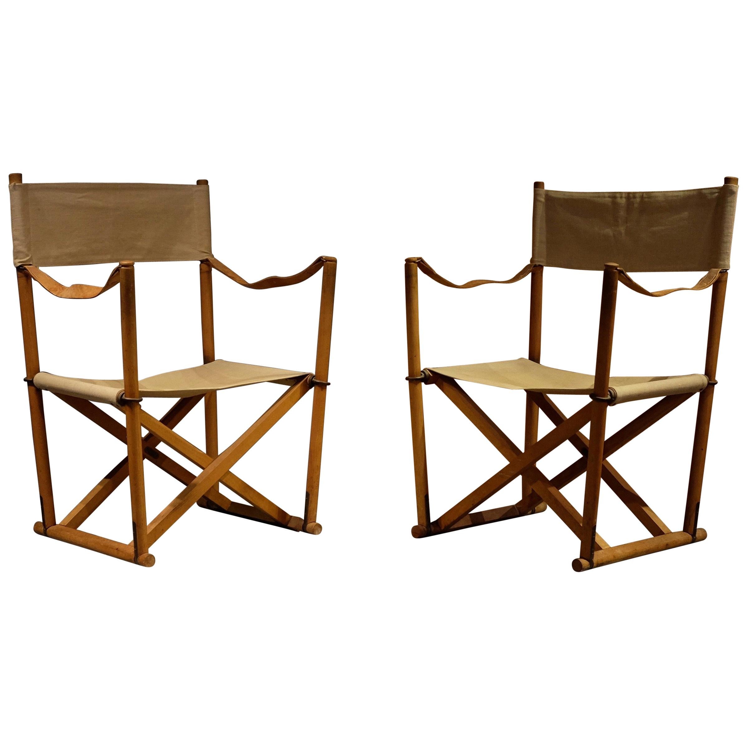 Pair of Mogens Koch 'MK 16' Foldable Armchairs, Denmark, 1930s