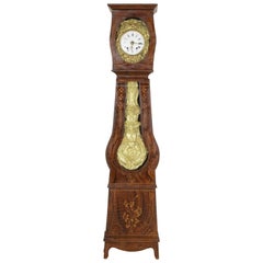 19th Century French Hand Painted Faux Bois Grandfather Clock with Brass Repousse