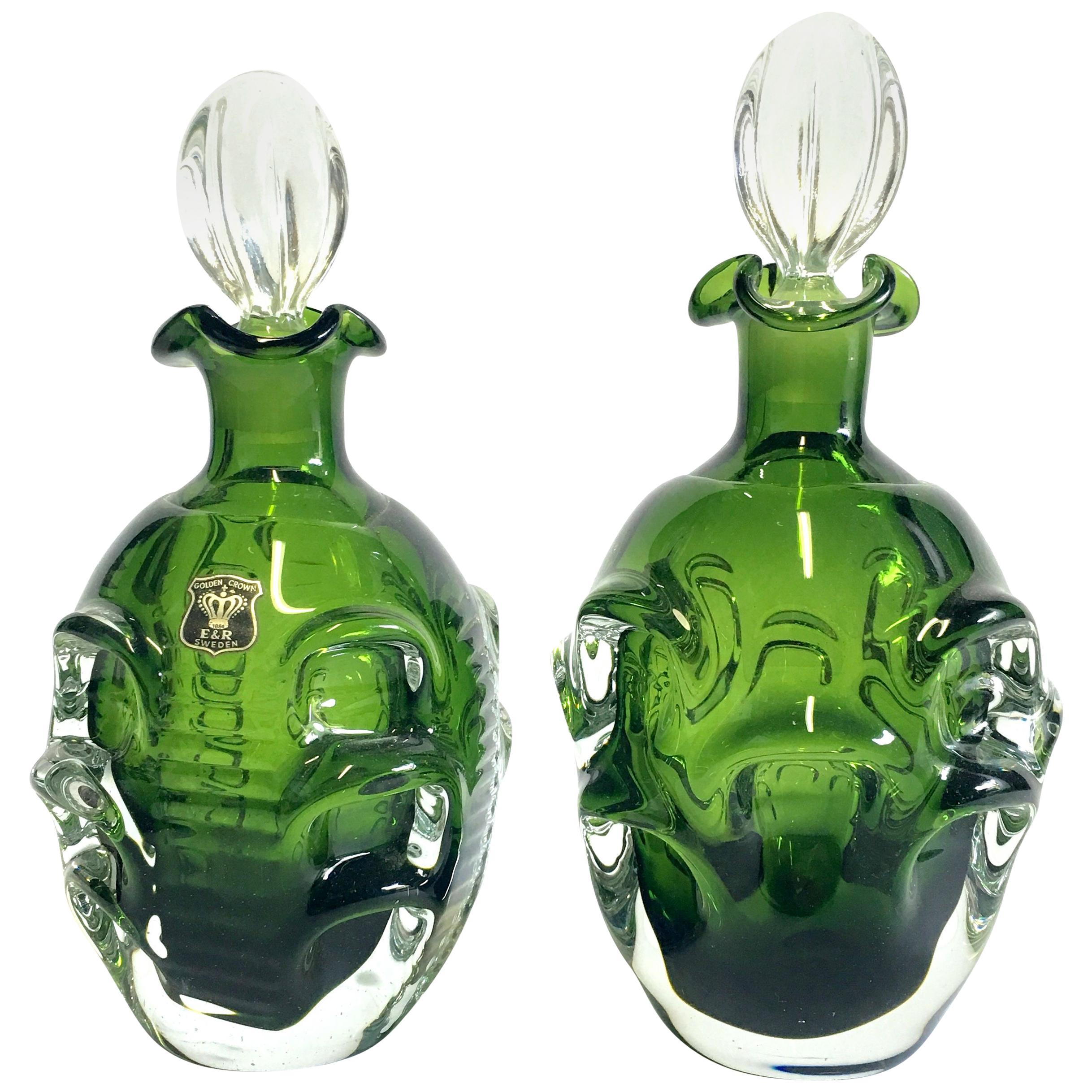 Mid-20th Century Pair of Crystal Swedish Liquor Decanters by Bo Borgstrom-Aseda