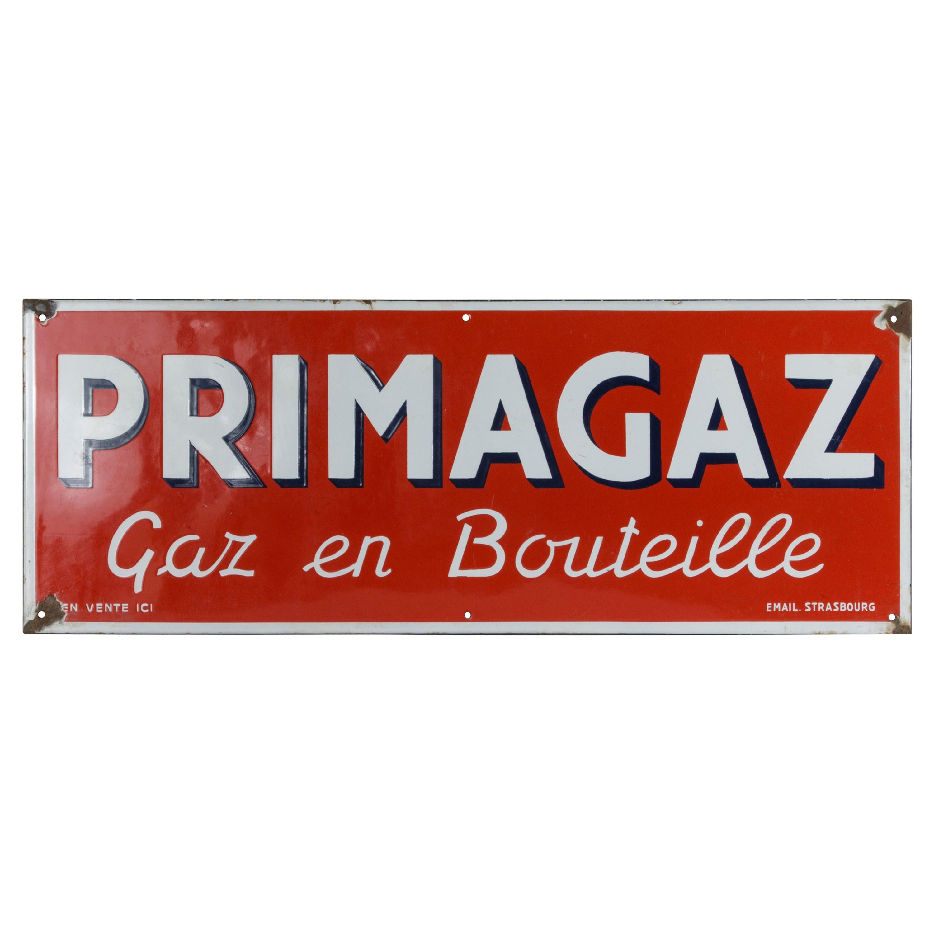 Large Mid-20th Century French Primagaz Enameled Metal Sign