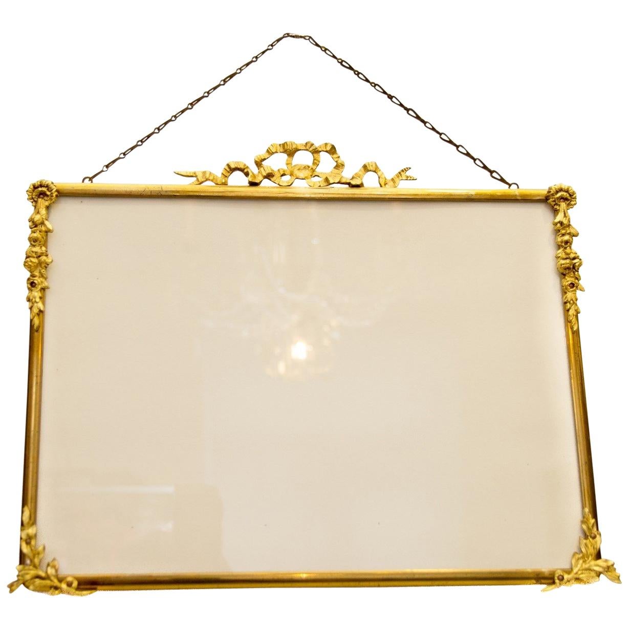 French Louis XVI Style Brass and Bronze Picture Frame