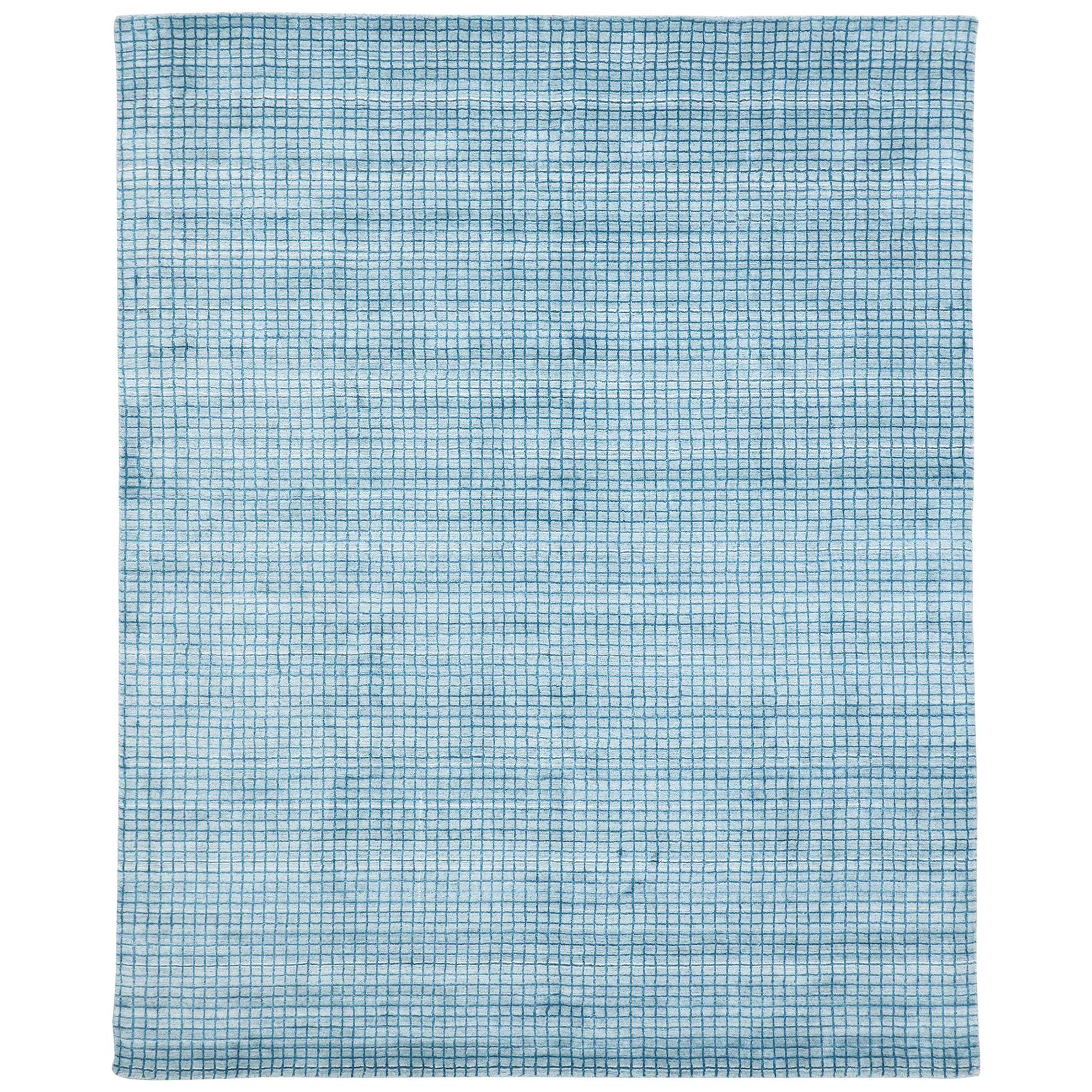 Contemporary Beach Style Area Rug with Grid Pattern and Coastal Living Style
