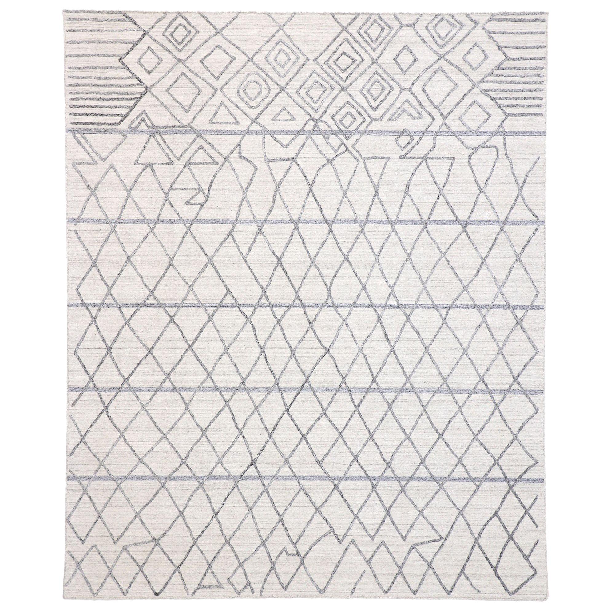 New Gray Modern Textured Rug with Moroccan Trellis Raised Design For Sale