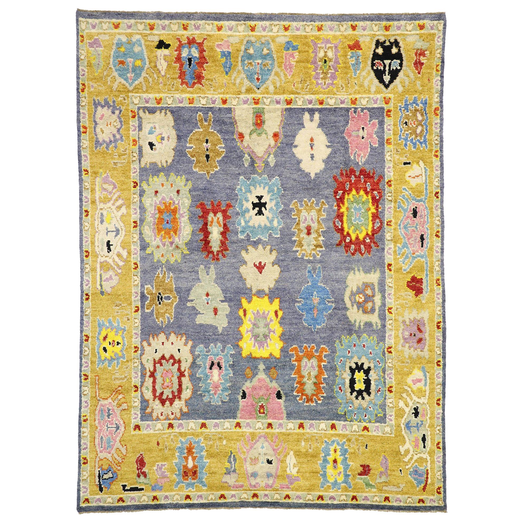 Contemporary Moroccan Area Rug with Oushak Design Pattern and Memphis Style