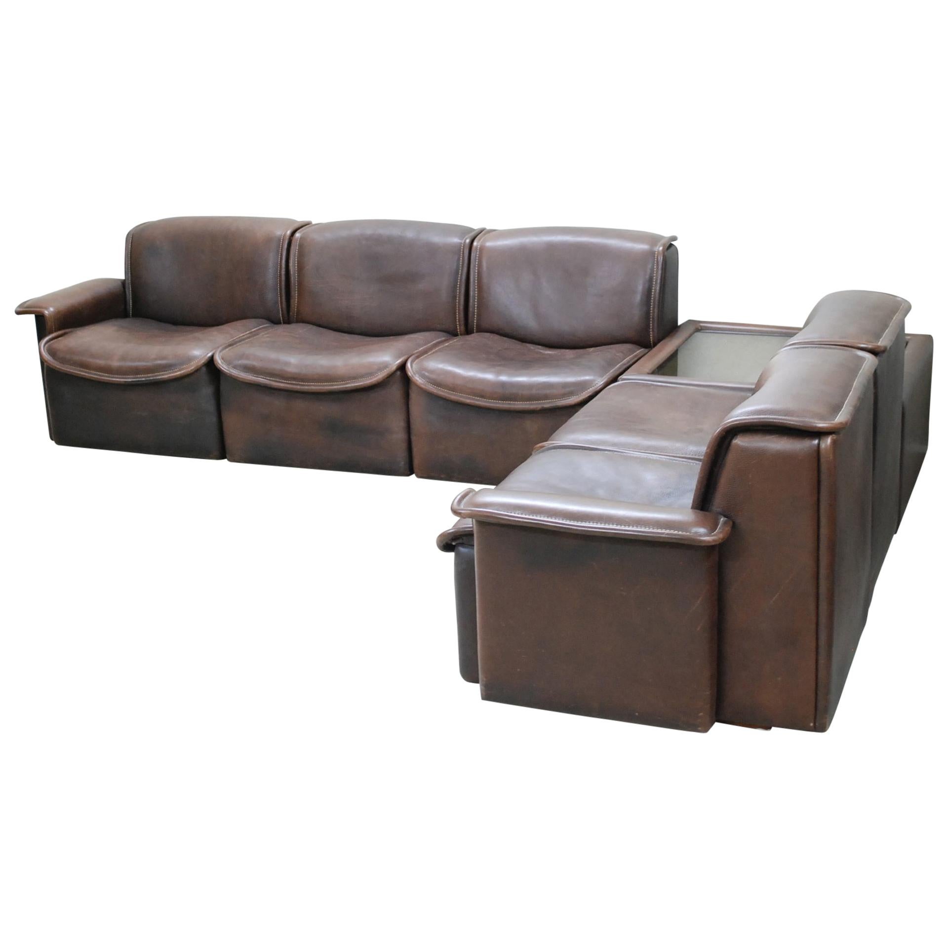 De Sede DS 12 Module Vintage Neck Leather Sofa Brown and Coffeetable