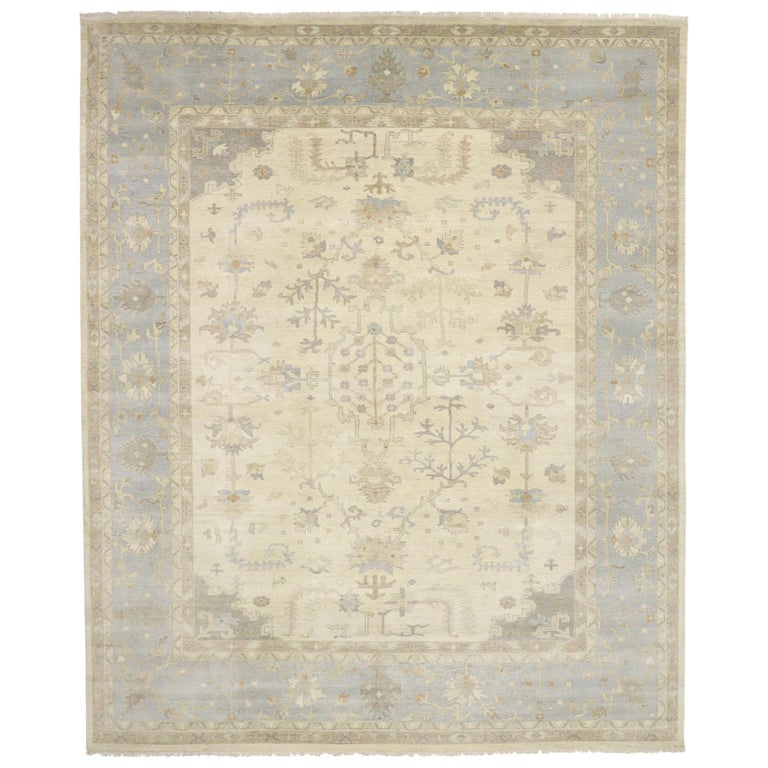 New Contemporary Oushak Style Area Rug with Transitional Coastal