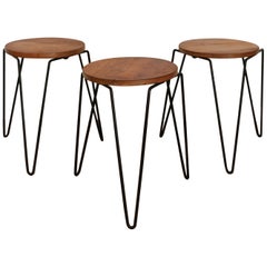 Inco Iron and Wood Midcentury California Design Tables Stools, 1950s