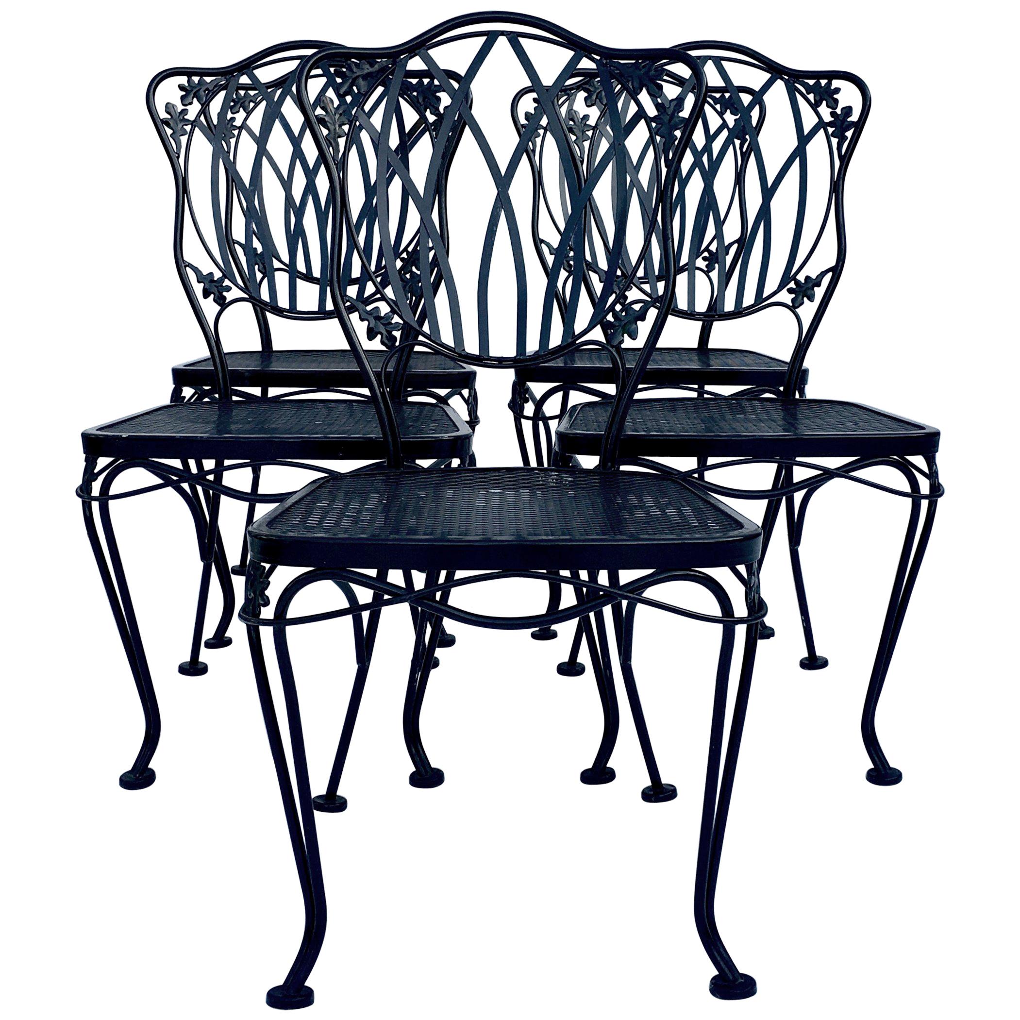 1950s Wrought Iron Mesh Floral and Vine Chairs by Woodard-S/5 For Sale
