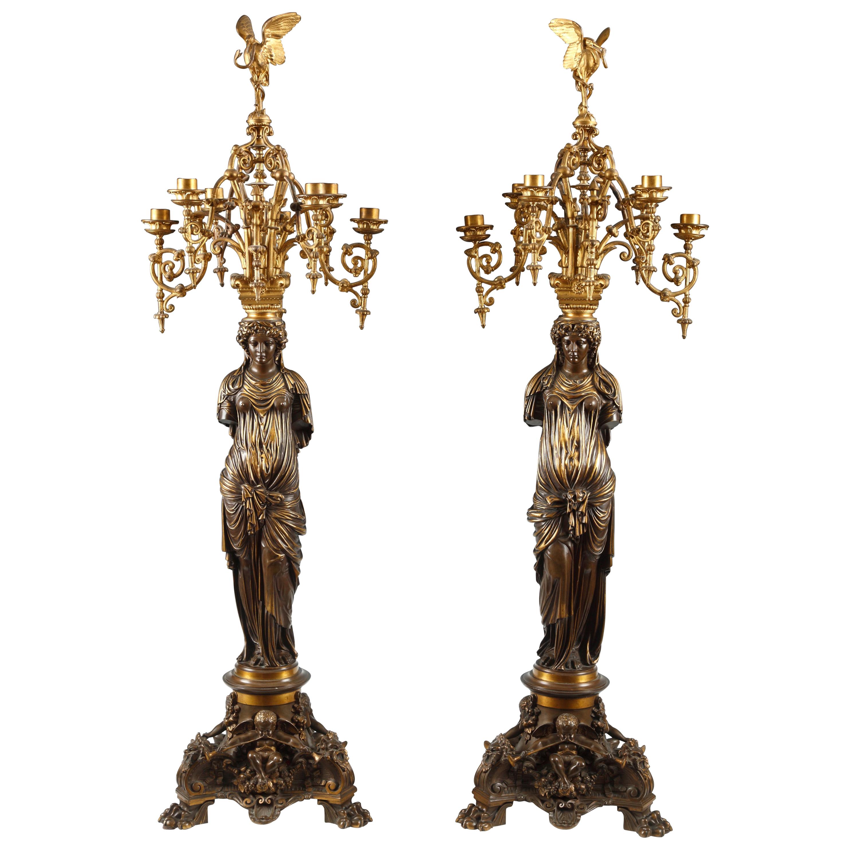 Pair of Neo-Greek Candelabras by L.C. Sévin & F. Barbedienne, France, Circa 1878