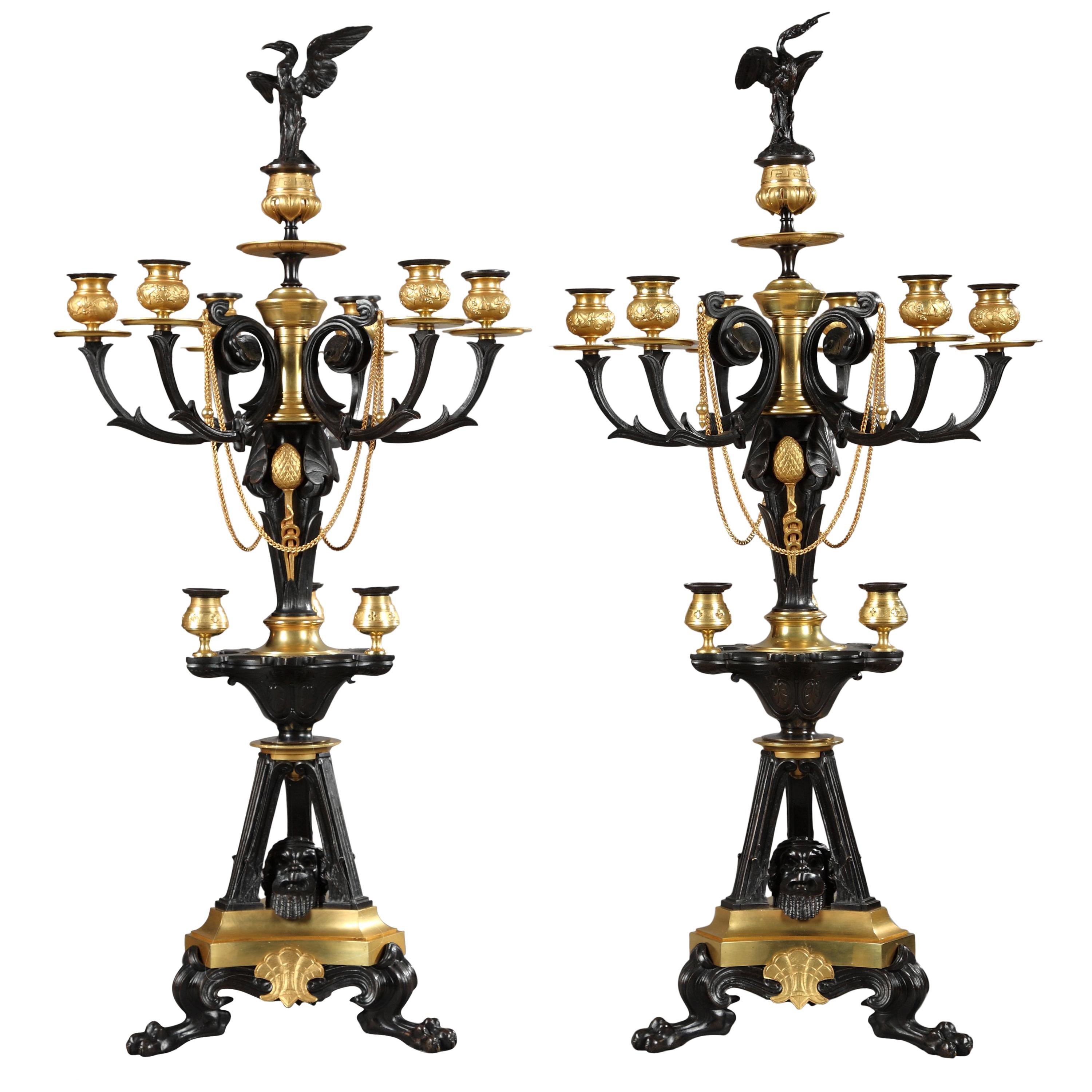 Pair of Neo-Greek Bronze Candelabras Attributed to G.Servant, France, Circa 1870 For Sale