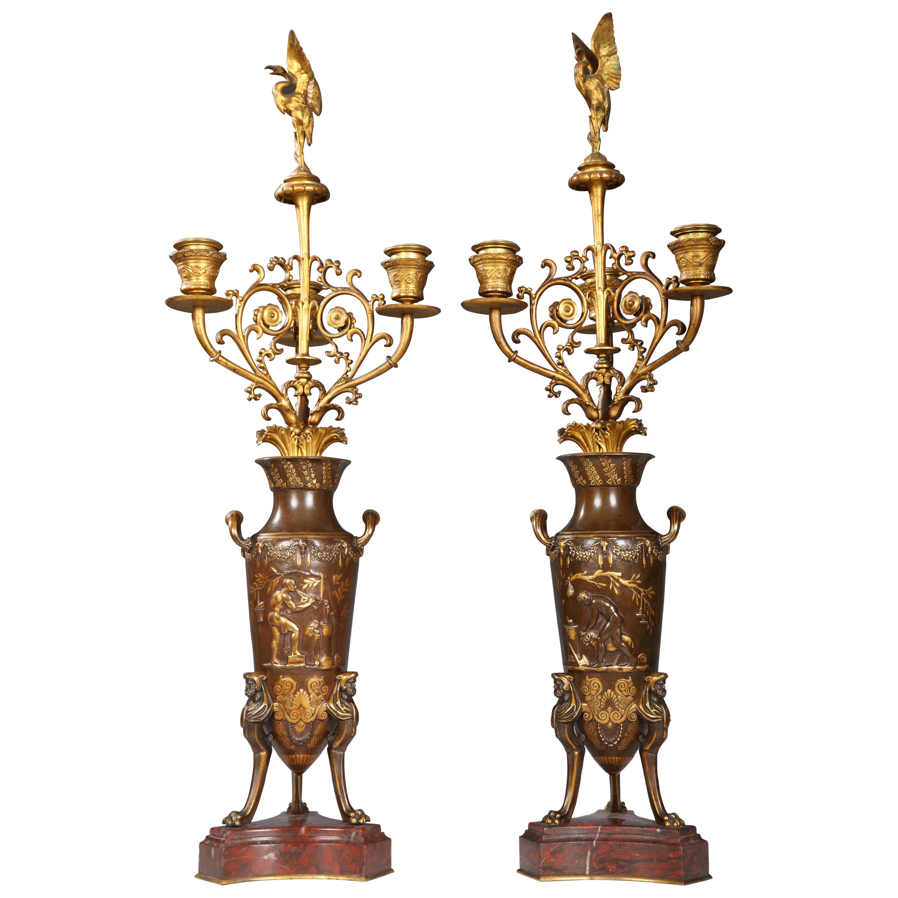 Pair of NeoGreek Candelabra by F. Barbedienne and F. Levillain For