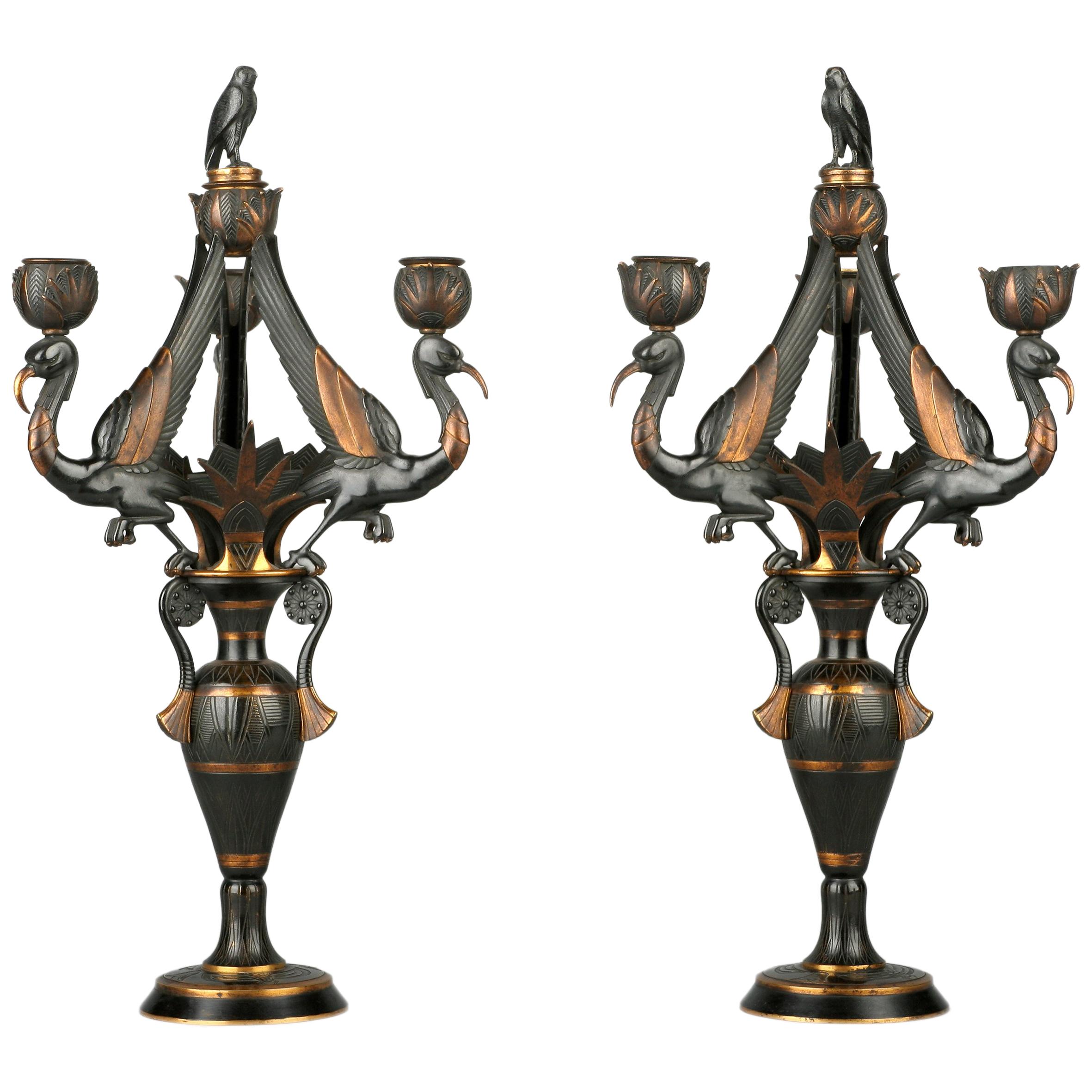 Pair of Neo-Egyptian Candelabras Attributed to G. Servant, France, Circa 1870