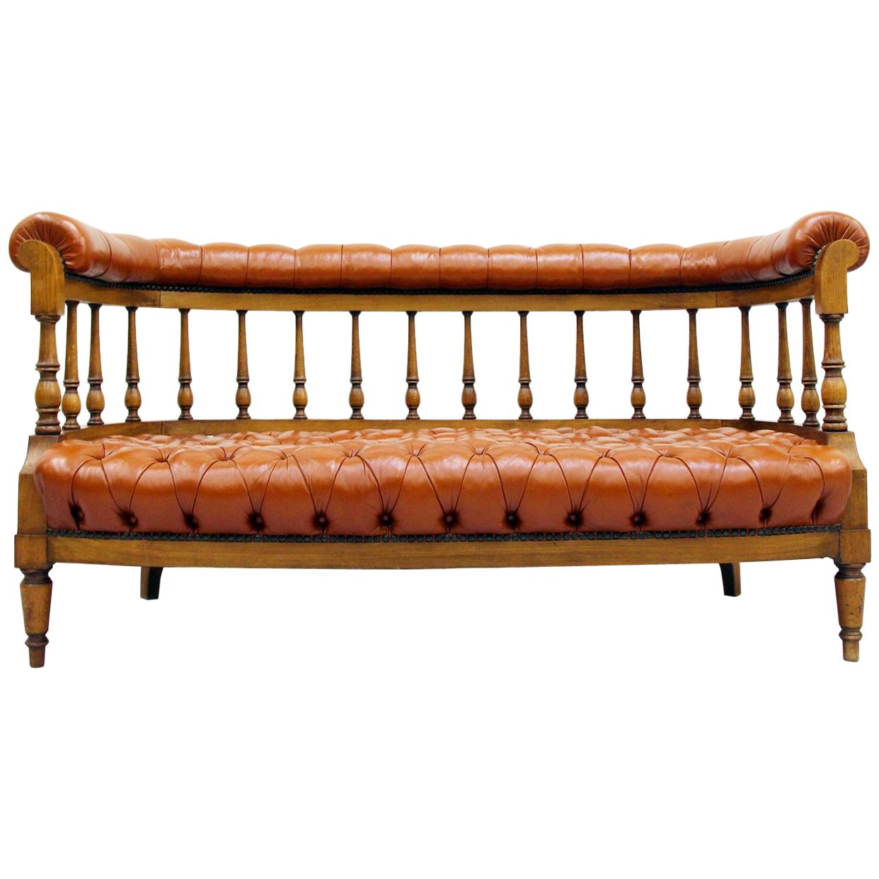 Chesterfield Vintage Chippendale English Sofa Leather Antique Couch im Angebot