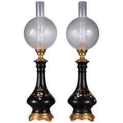 Charming Pair of Black Porcelain Lamps