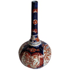 Japanese Porcelain Bottle Vase Hand Painted Imari, Meiji Period Circa 1875