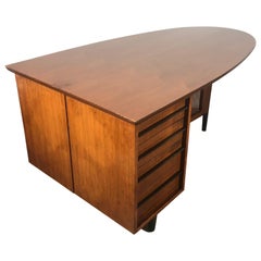 Unusual Half Oval Shaped Walnut Partners Desk by Miller Desk & Safe Co