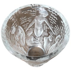 Lalique Ondines France Crystal Glass Vase with Nude Muses