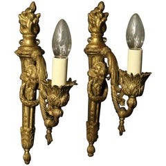 French 19th Century Pair of Gilded Bronze Antique Gasoliers