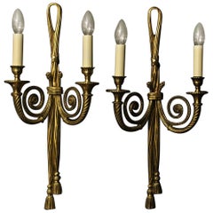 Retro French Pair of Gilded Brass Twin Arm Rope Wall Lights