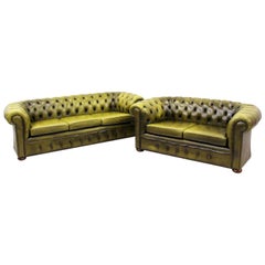 2 Chesterfield Sofa Leather Retro Vintage Couch English Chippendale