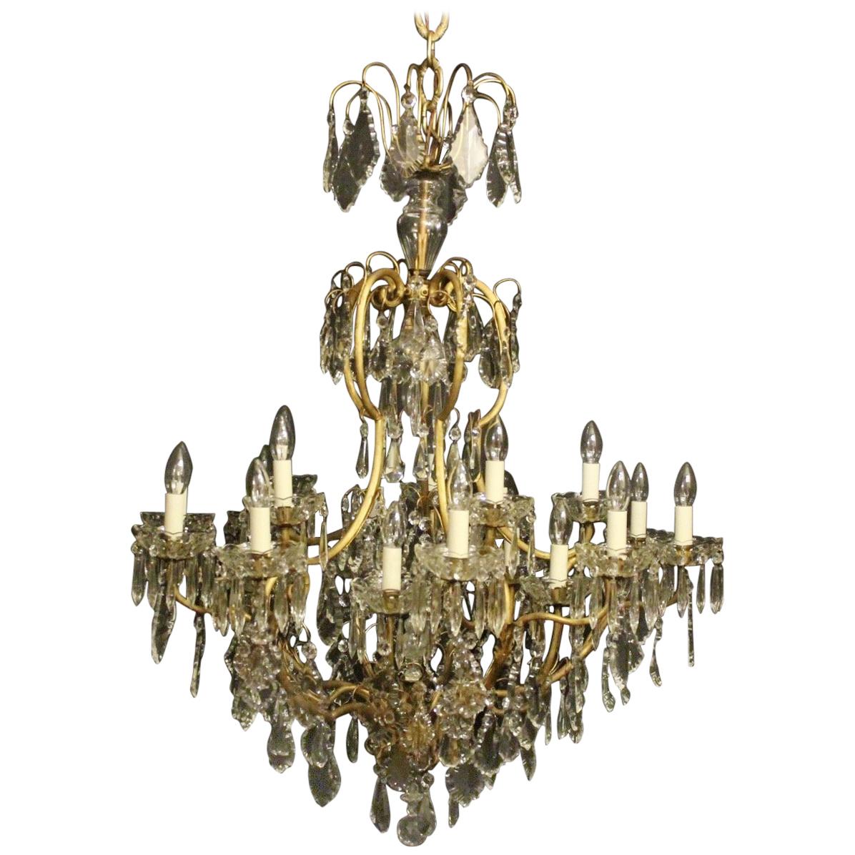 French Large Gilded and Crystal 21 Light Birdcage Antique Chandelier For Sale