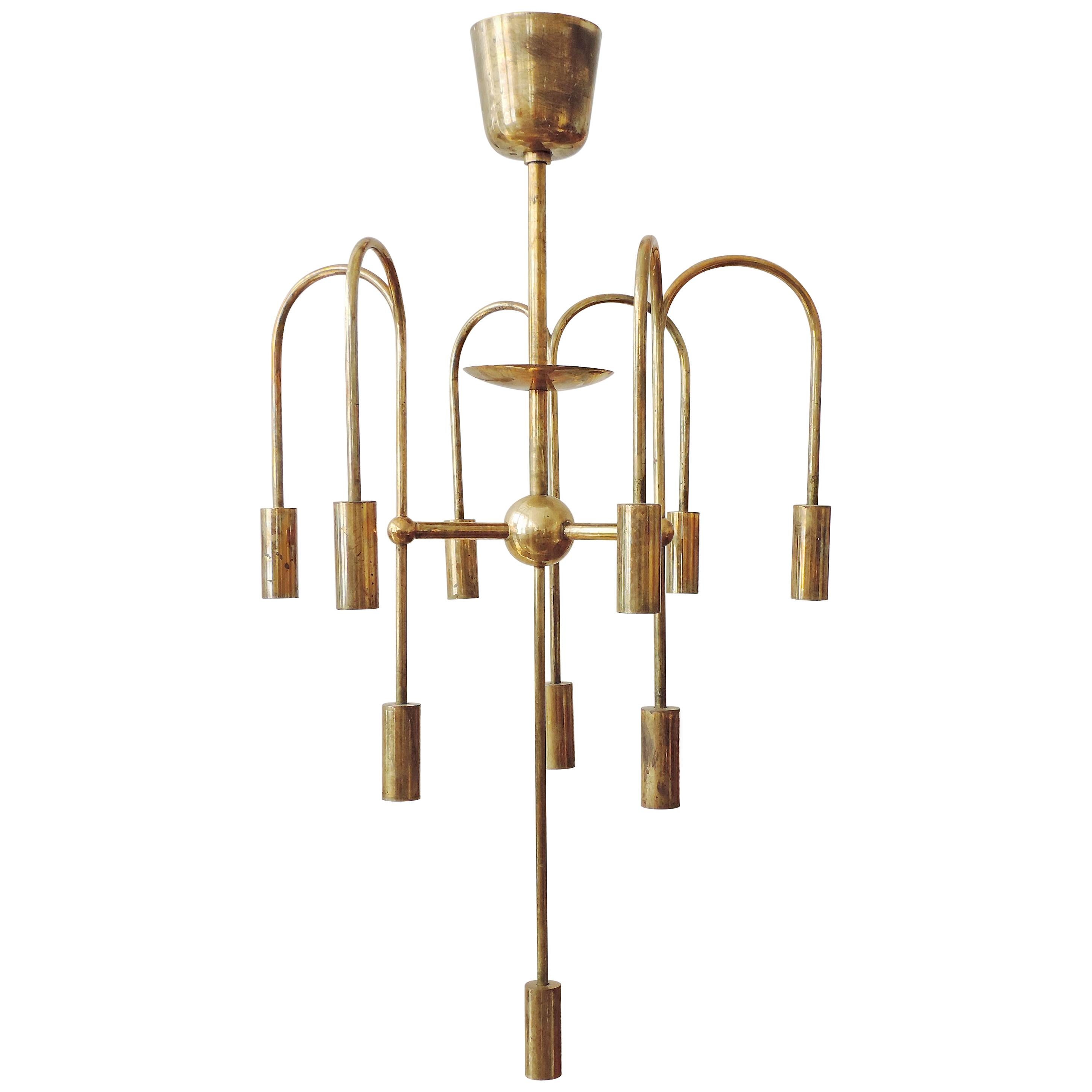 Rare Arch, Melchiorre Bega Brass Ceiling Lamp, Italy, 1939