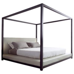 'DUCALE' Super King Size Four-Poster Bed with Wood Frame and Leather Upholstery