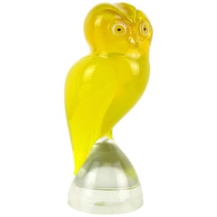 Salviati Murano Sommerso Yellow Murrine Eye Italian Art Glass Owl Bird Sculpture