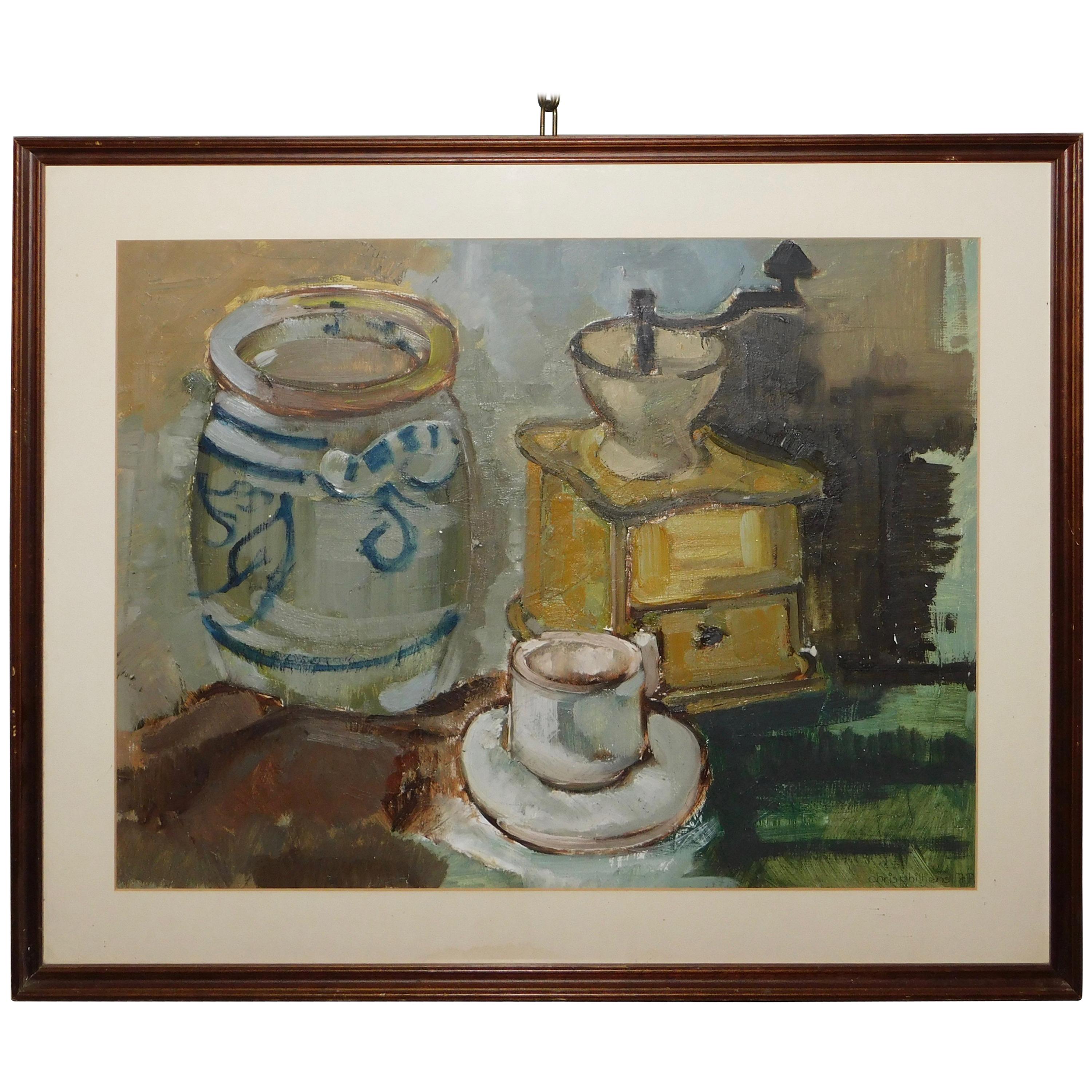Belgian Impasto Still Life Painting "Morning Coffee" For Sale