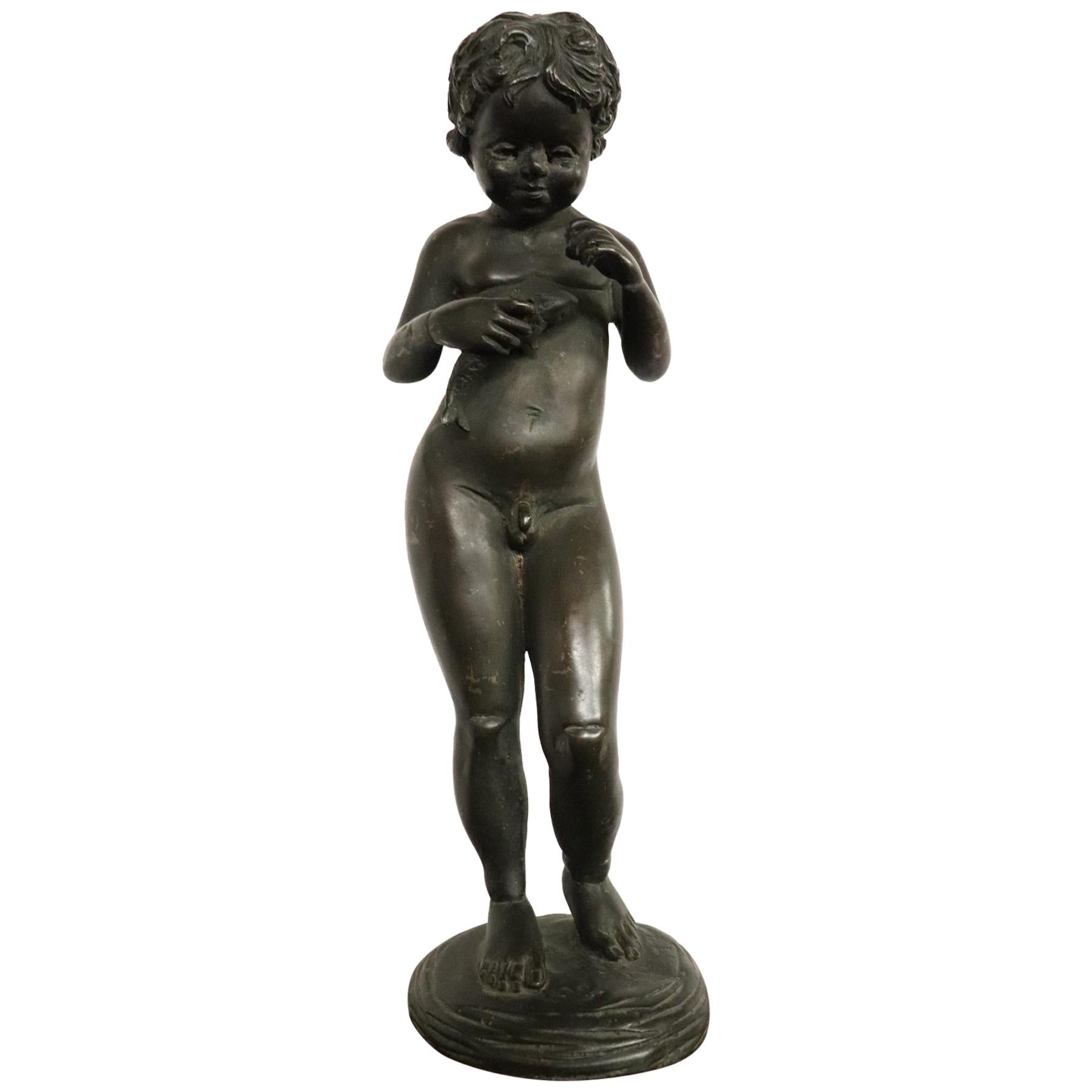 20th Century Italian Sculpture in Bronze Child with Fish