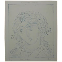 Used Copper Plate Etching on Paper Portrait of the Arc Angel Gabriel