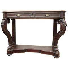 19th Century Italian Charles X Carved Walnut Wood Console Table with Marble Top