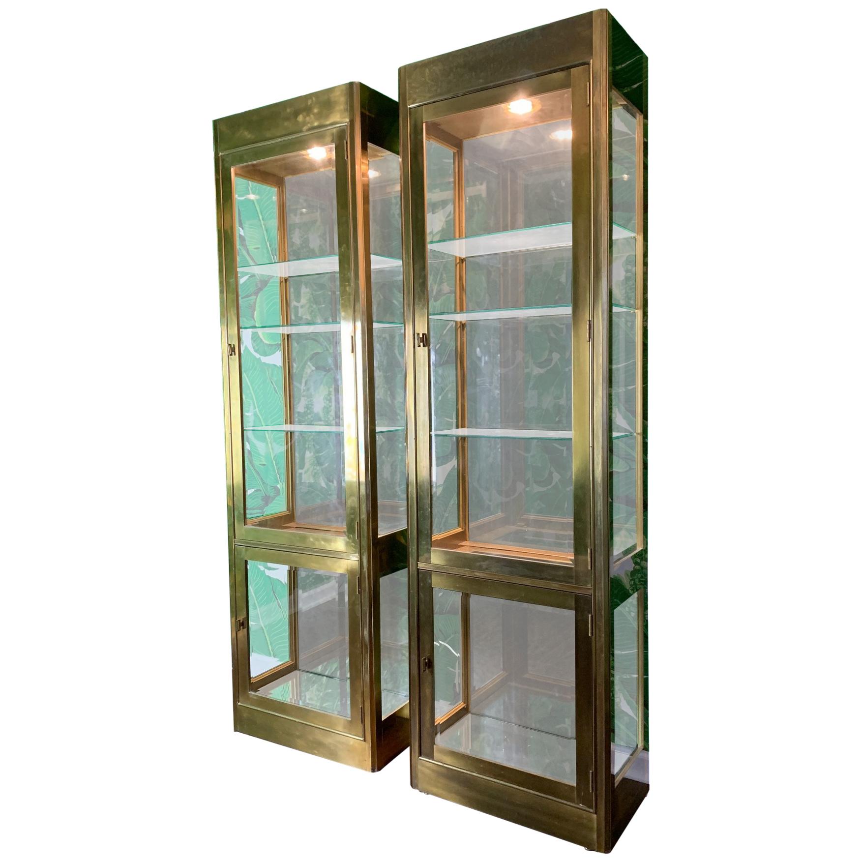 Pair of Mastercraft Brass and Glass Vitrine Display at 1stDibs