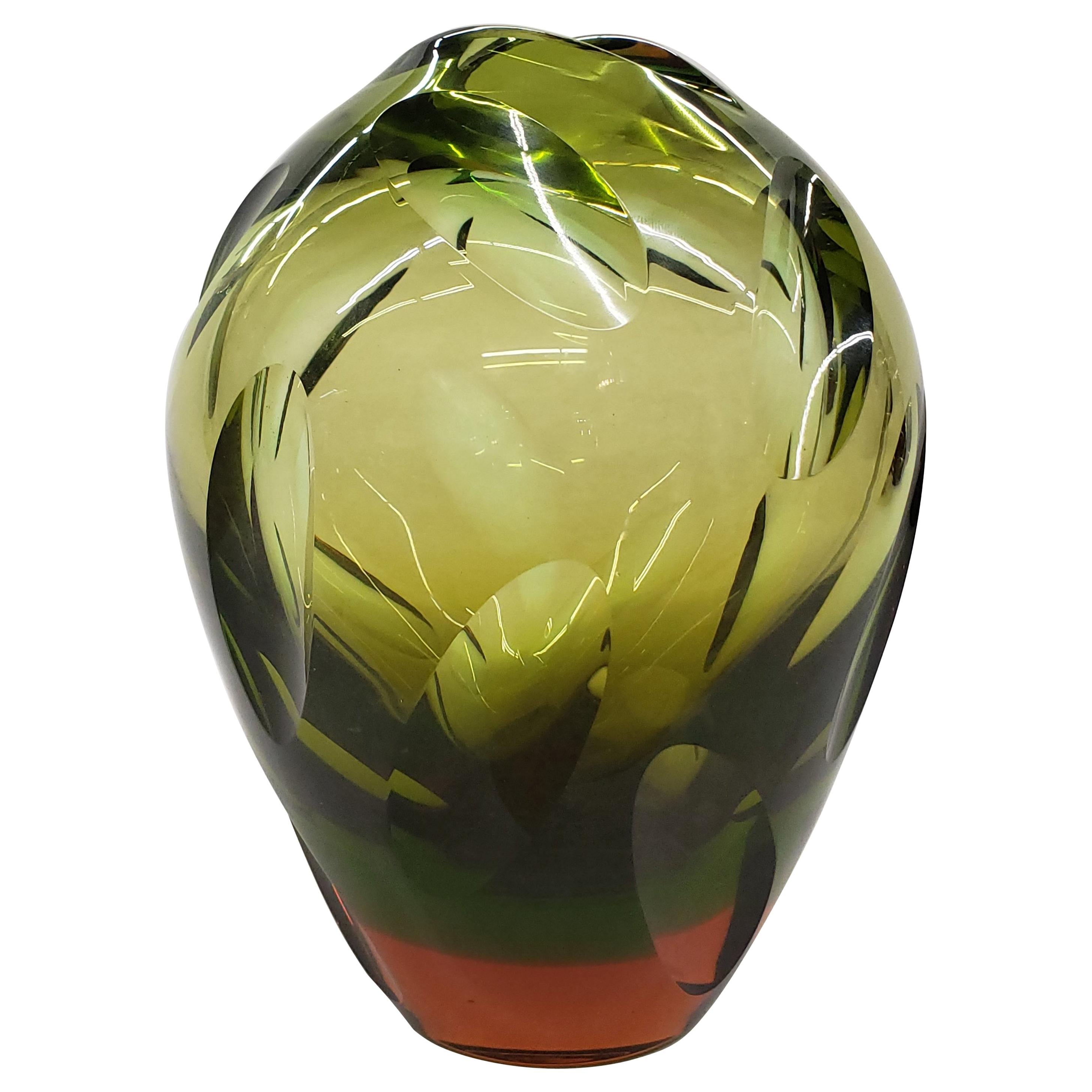 Cut Sommerso Glass Vase by Flavio Poli, Murano