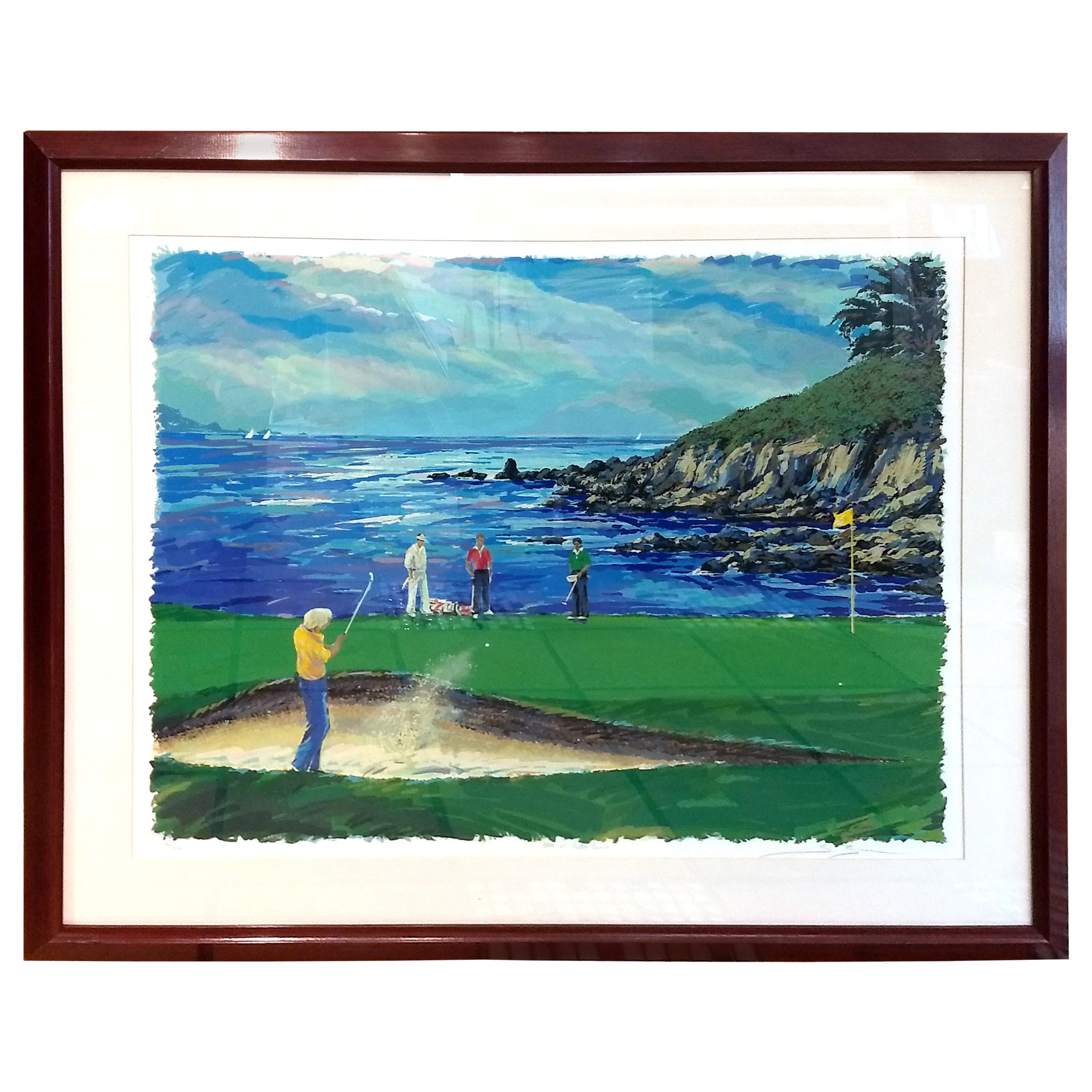 Sérigraphie signée du jeu de golf 18th at Pebble Beach de Steve Bloom en vente