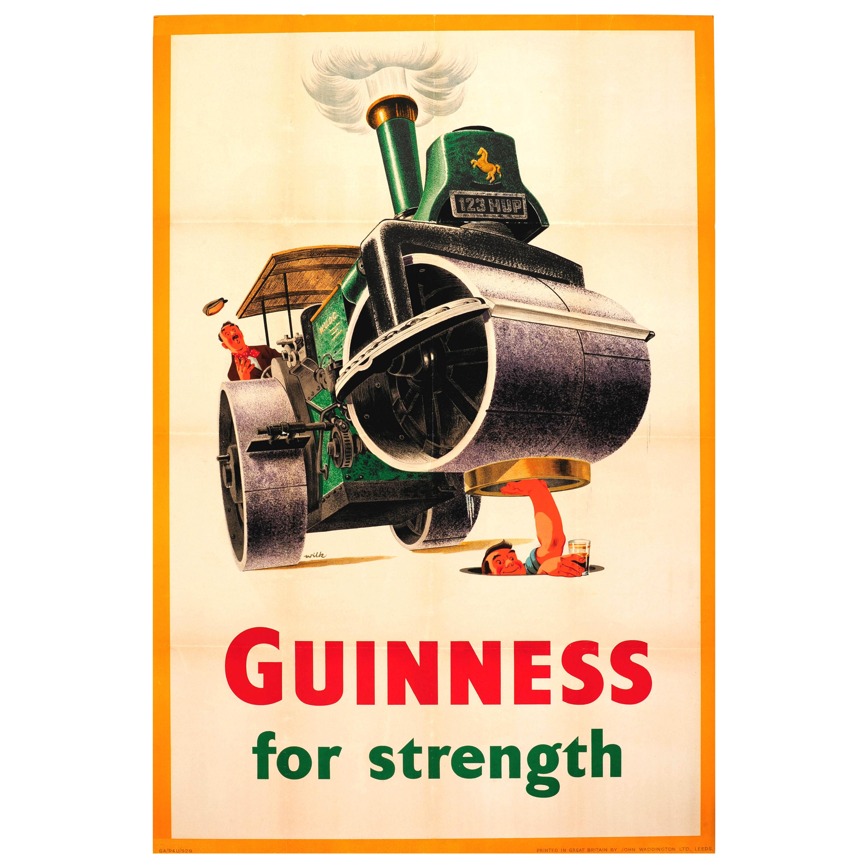 Original Vintage Guinness Stout Drink Poster Guinness For Strength Steamroller