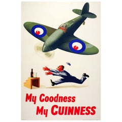 Original Vintage My Goodness My Guinness Poster Drink Race RAF Spitfire Design