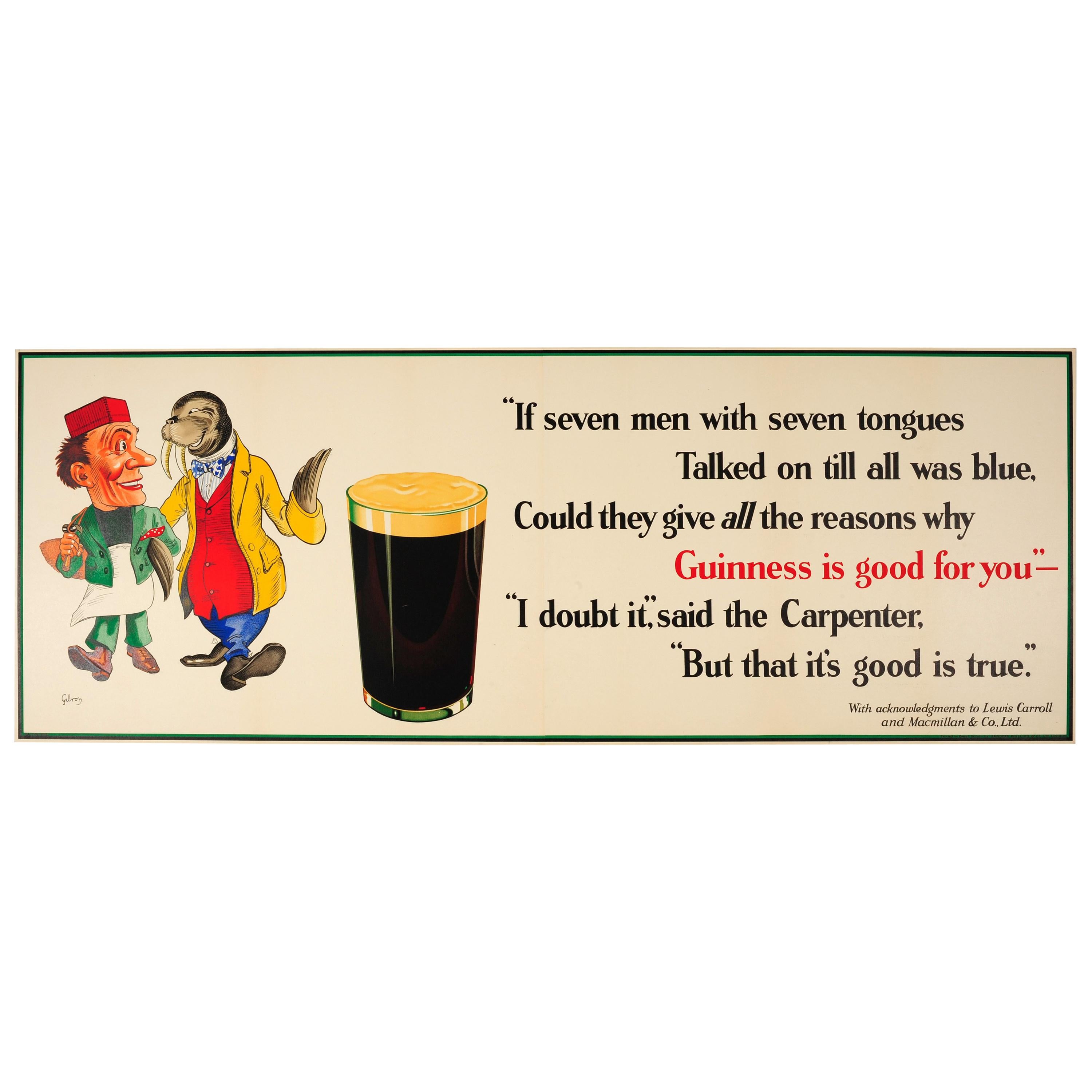 Large Original Vintage Guinness Is Good for You Poster Alice in Wonderland Theme