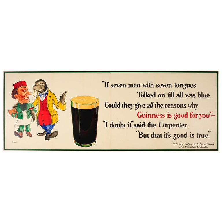 Large Original Vintage Guinness Is Good for You Poster Alice in Wonderland Theme For Sale