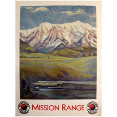 Original Vintage Mission Range Northern Pacific Railway Train Poster Montana USA
