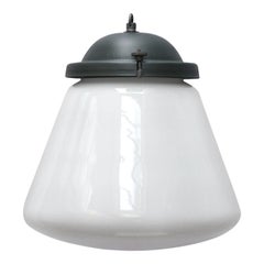 White Opaline Glass Vintage Industrial Aluminum Top Pendant Lights