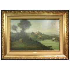 20th Century Italian Oil Painting on Canvas Landscape with Golden Frame