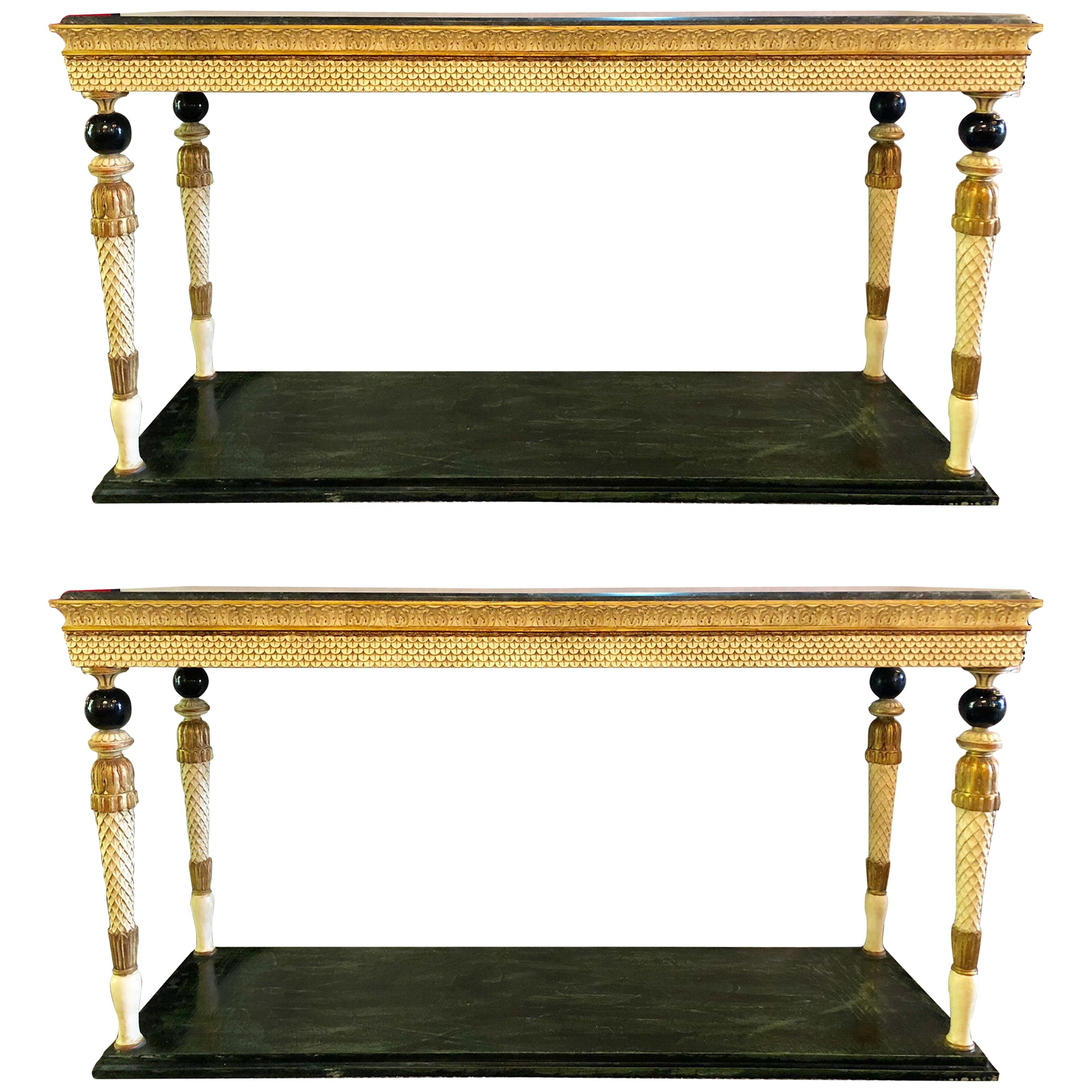 Pair of Neoclassical Style Marble Top Consoles Attributed to Maison Jansen
