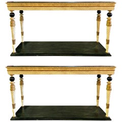 Pair of Neoclassical Style Marble Top Consoles Attributed to Maison Jansen