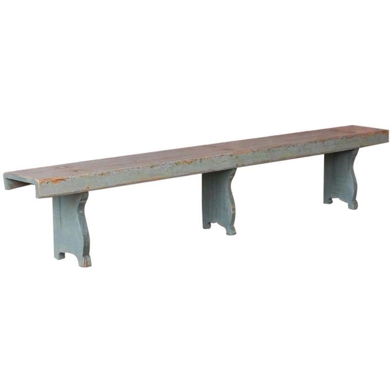 Long Antique Gray Painted Country Pine Bench