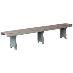 Long Antique Gray Painted Country Pine Bench