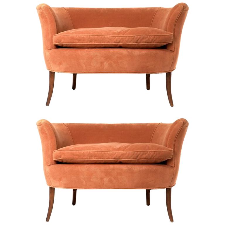 Pair of Sculptural 1940s Curved Leg French Settees or Loveseats